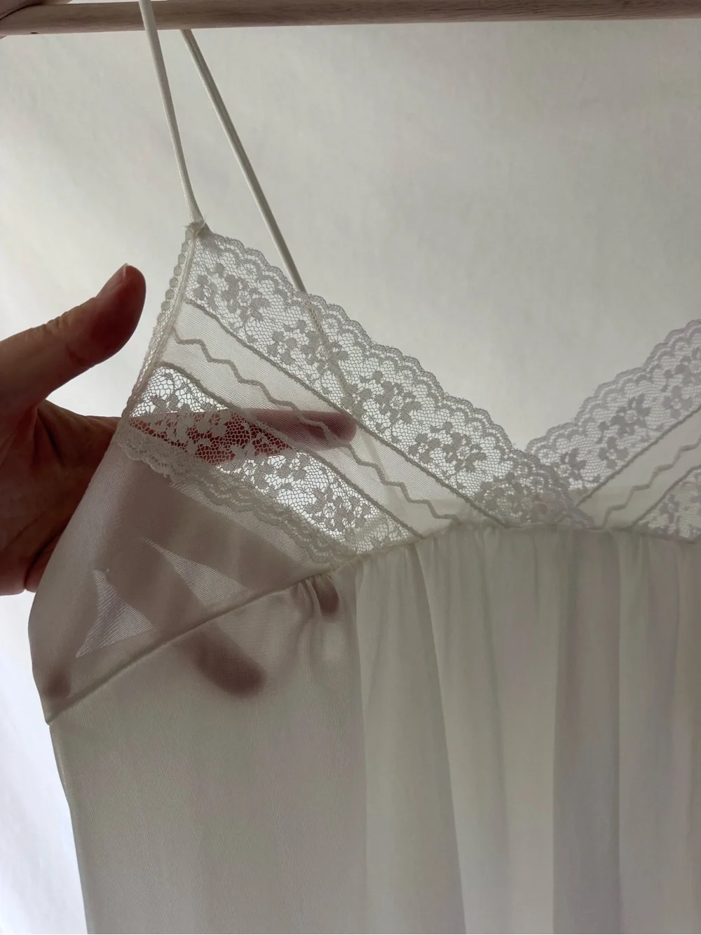 Vintage White Ivory Nightgown Lace Trim Babydoll Slip Dress Cottagecore Medium - Picture 4 of 11